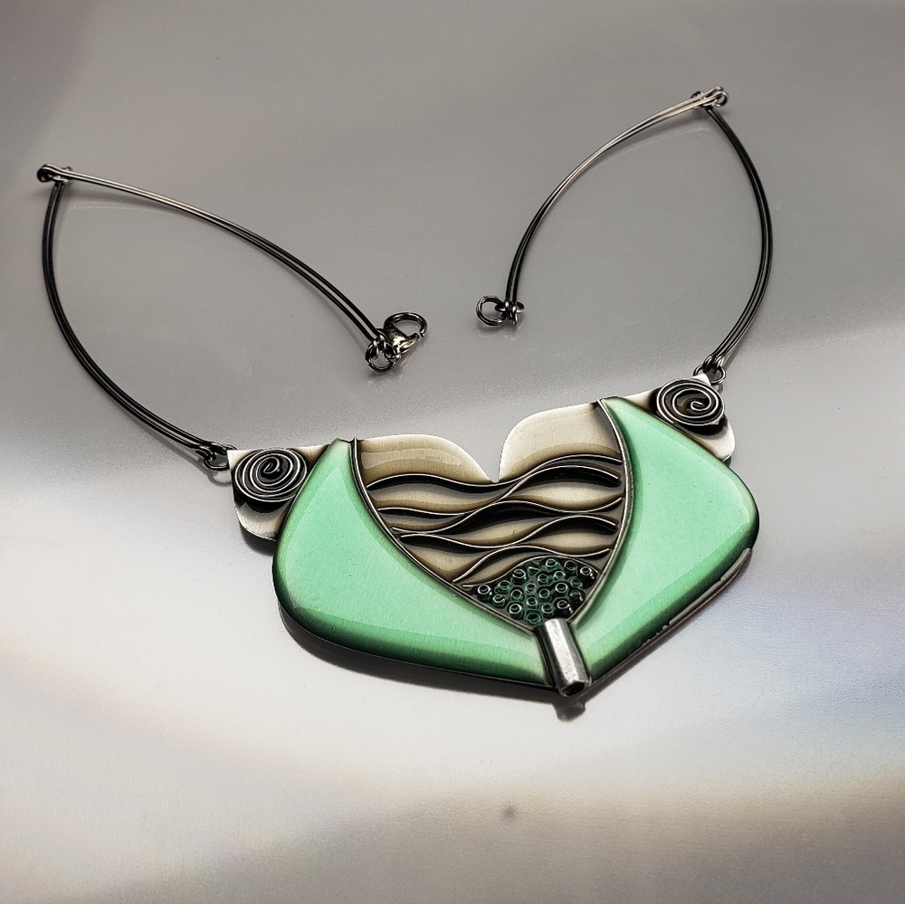 Custom Handcrafted Enamel Necklace conch shells 16"